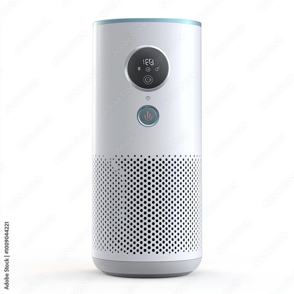 A modern air purifier designed for home or office use, featuring a sleek design and digital display. A modern air purifier designed for home or office use, featuring a sleek design and digital display.