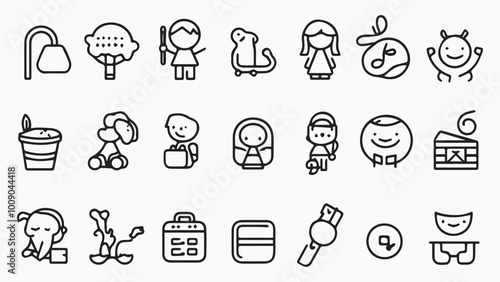 Set of outline icons related to kids. Linear icon collection. Editable stroke. Vector 