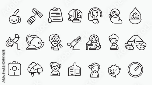 Set of outline icons related to kids. Linear icon collection. Editable stroke. Vector 