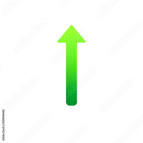 Bright green upward arrow with a bold gradient effect, isolated on transparent background, Generative AI