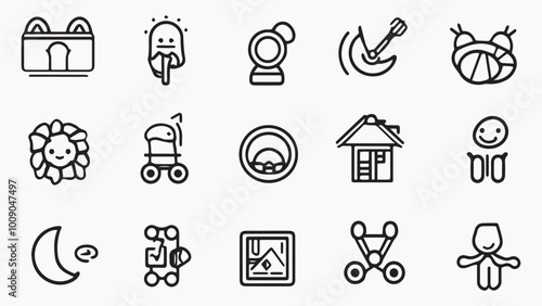 Set of outline icons related to kids. Linear icon collection. Editable stroke. Vector 