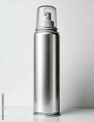 Silver spray bottle on white