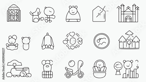 Set of outline icons related to kids. Linear icon collection. Editable stroke. Vector 