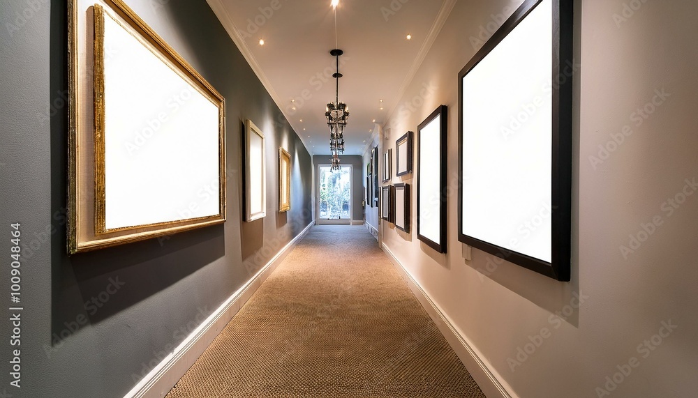 Empty frames line a hallway Empty frames line a hallway