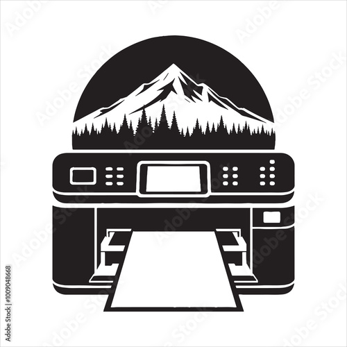  Silhoutte image of a Printer white background 