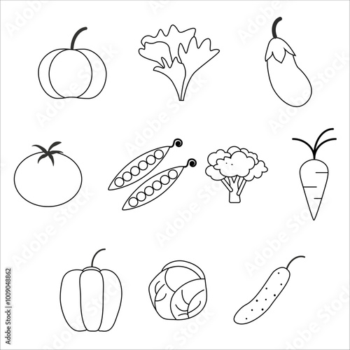 icons, vegetables. set of vegetables. linear art. healthy food