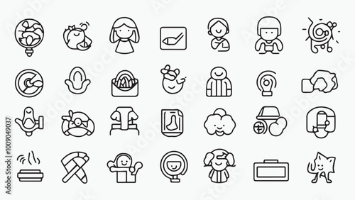 Set of outline icons related to kids. Linear icon collection. Editable stroke. Vector 