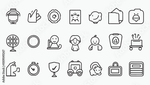 Set of outline icons related to kids. Linear icon collection. Editable stroke. Vector 