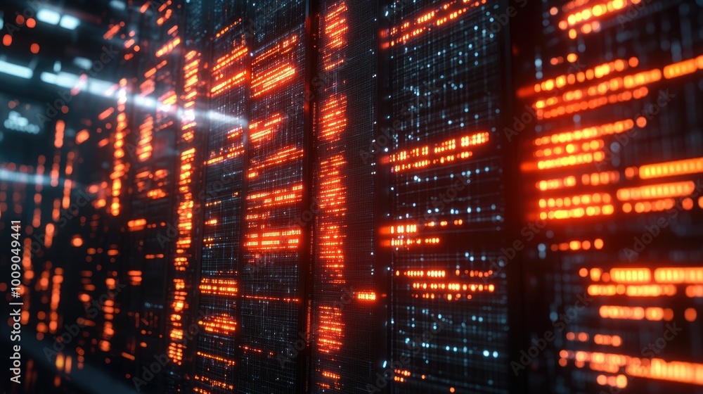 Bright orange lights create an abstract high-tech backdrop with intricate, glowing patterns Bright orange lights create an abstract high-tech backdrop with intricate, glowing patterns