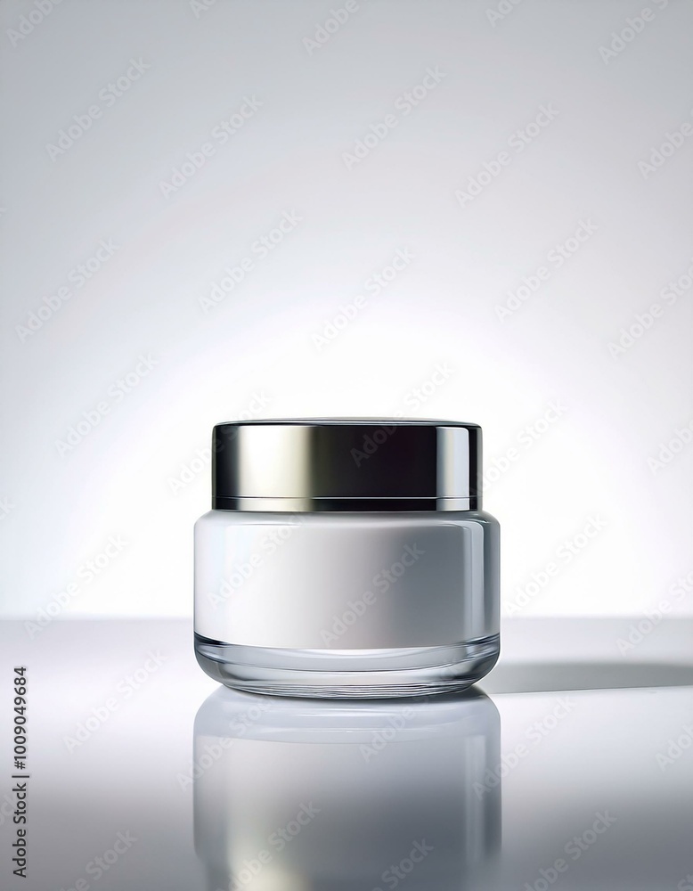 White jar of lotion with silver lid White jar of lotion with silver lid