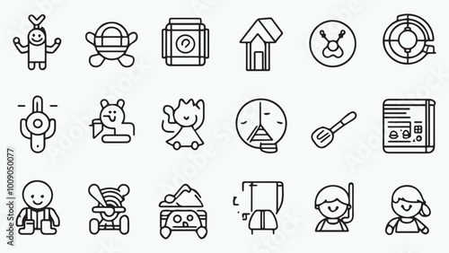 Set of outline icons related to kids. Linear icon collection. Editable stroke. Vector 