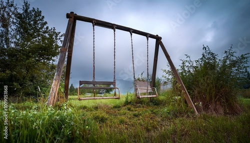 Empty swings in a field