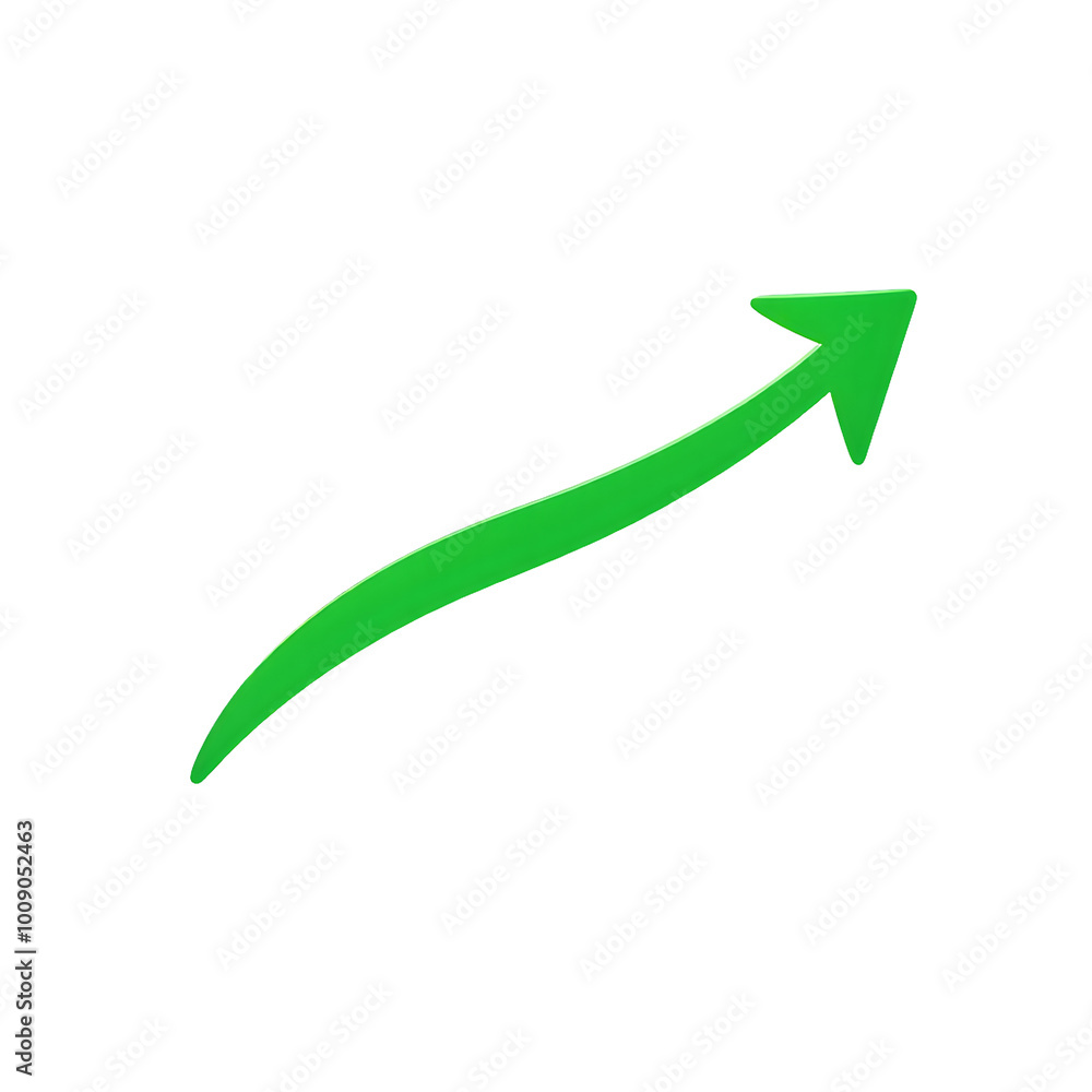 Sleek green upward arrow with a curved design, isolated on transparent background, Generative AI Sleek green upward arrow with a curved design, isolated on transparent background, Generative AI