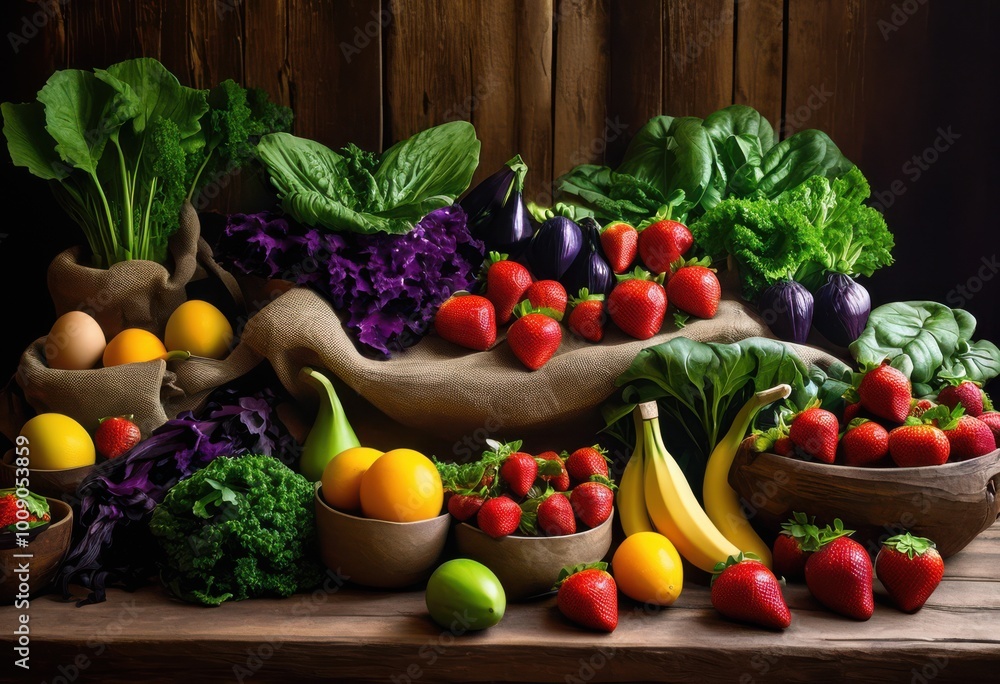 vibrant display fresh produce showcasing colorful fruits vegetables surrounded naturally textured backgrounds, abundance, arrangement, agriculture vibrant display fresh produce showcasing colorful fruits vegetables surrounded naturally textured backgrounds, abundance, arrangement, agriculture