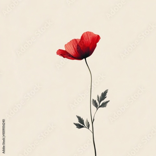 A beautiful red flower standing gracefully against a soft, neutral background, perfect for adding a touch of elegance.