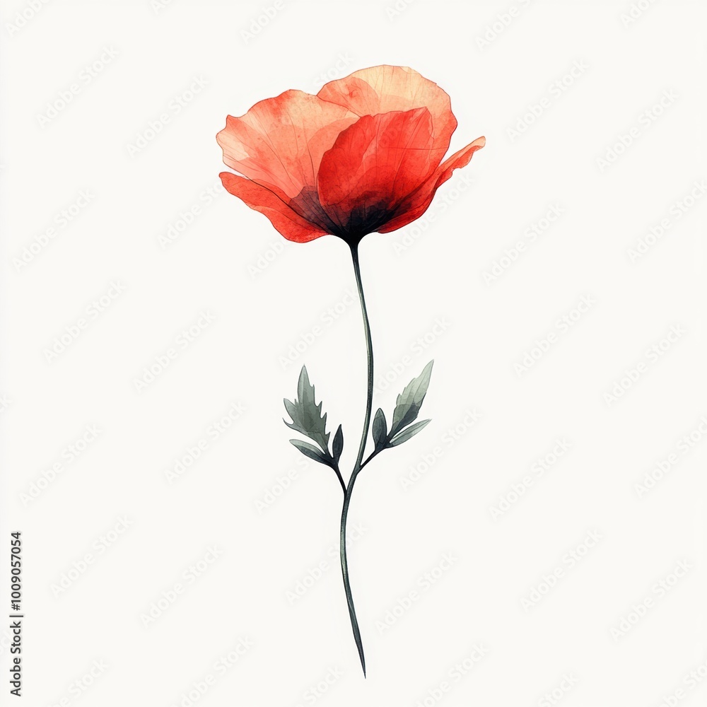 A delicate red poppy flower, showcasing its vibrant petals and elegant stem, perfect for artistic and nature-themed projects. A delicate red poppy flower, showcasing its vibrant petals and elegant stem, perfect for artistic and nature-themed projects.
