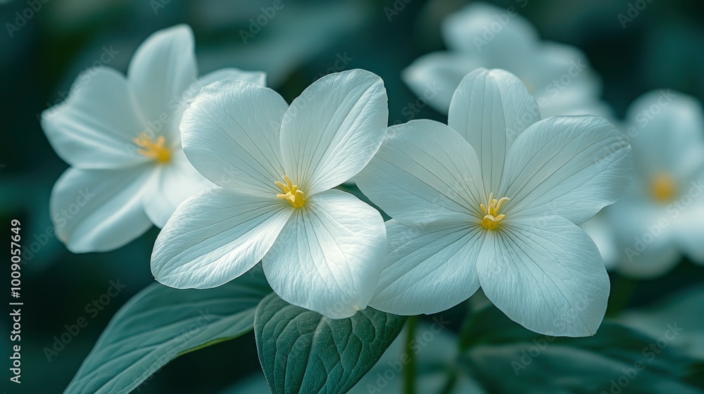White Flowers with Yellow Centers in a Green Garden White Flowers with Yellow Centers in a Green Garden