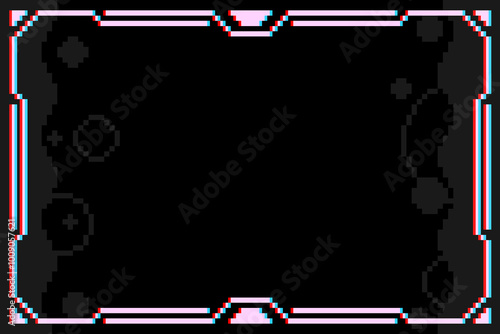 Black Solid Background with Futuristic High tech Pixel Art Color Leaked Interface Frame