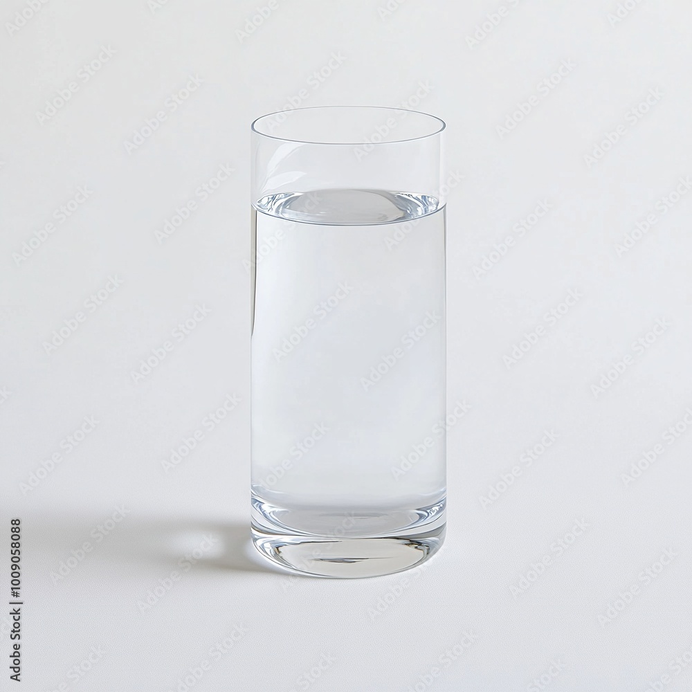 A clear glass filled with water, resting on a plain surface. A clear glass filled with water, resting on a plain surface.