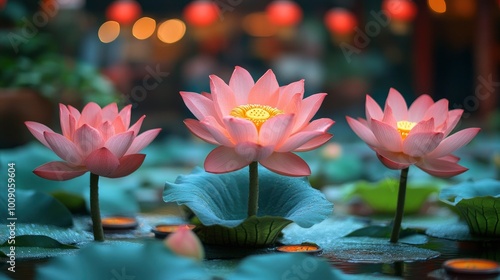 Wallpaper Mural Lotus Flowers in Bloom at Dusk Torontodigital.ca