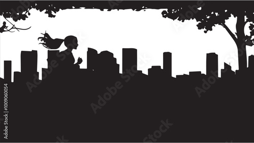 lady running silhouette vector illustration
