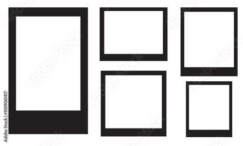 Vector Polaroid black Frames in different sizes. Realistic Photo Templates with Shadows. Vintage Card Set for Stock Use. Vector illustration. EPS 10/AI