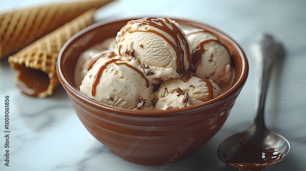 A Scoop of Cold, Creamy Folk-Style Ice Cream in a Bowl, Perfectly Crafted to Showcase Its Rich Texture and Delicious Flavor, Ideal for Hot Summer Days or Enjoying as a Sweet Treat Anytime, Evoking Nos A Scoop of Cold, Creamy Folk-Style Ice Cream in a Bowl, Perfectly Crafted to Showcase Its Rich Texture and Delicious Flavor, Ideal for Hot Summer Days or Enjoying as a Sweet Treat Anytime, Evoking Nos