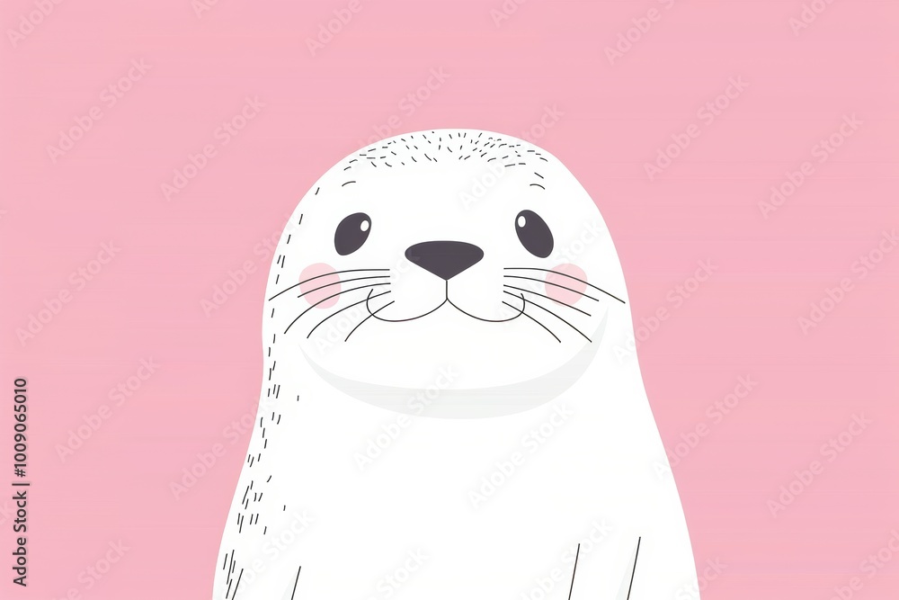 Obraz premium Cute seal illustration on pink background