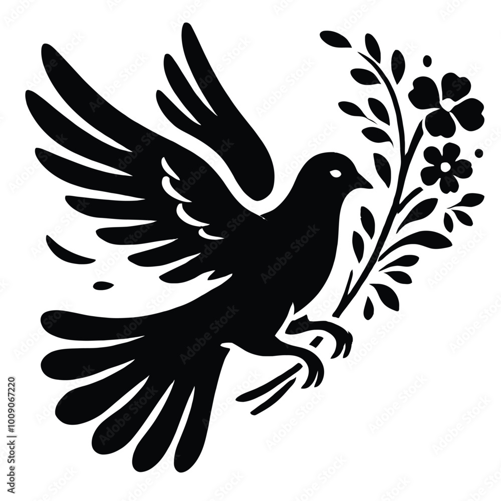 Obraz premium Silhouette Dove Flight Flowers