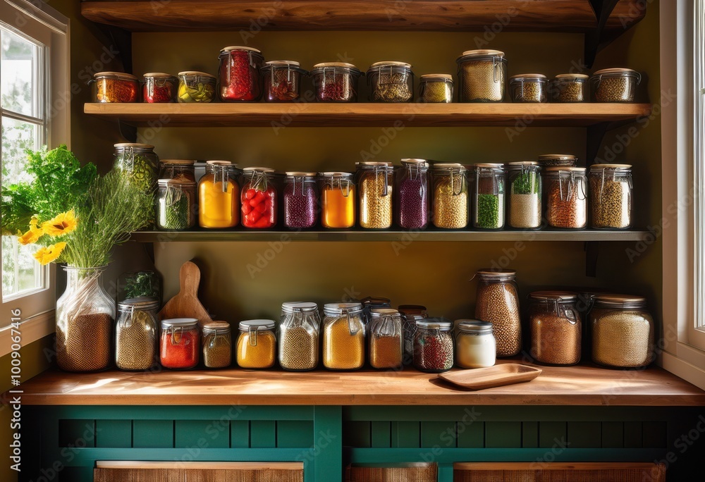 vibrant pantry stock showcasing abundant array diverse food supplies perfect nutritious cooking creative meal preparation, assortment, storage, organization vibrant pantry stock showcasing abundant array diverse food supplies perfect nutritious cooking creative meal preparation, assortment, storage, organization