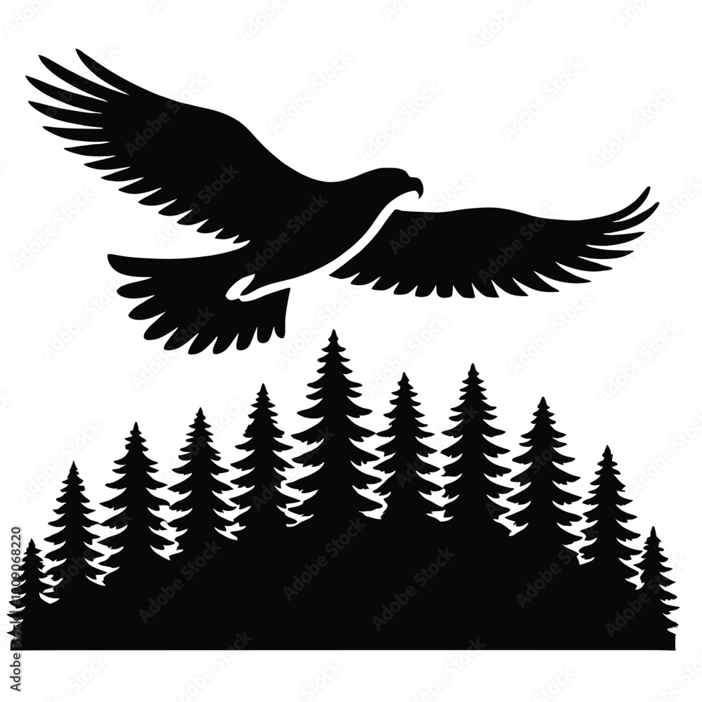 Obraz premium Hawk Silhouette Over Forest