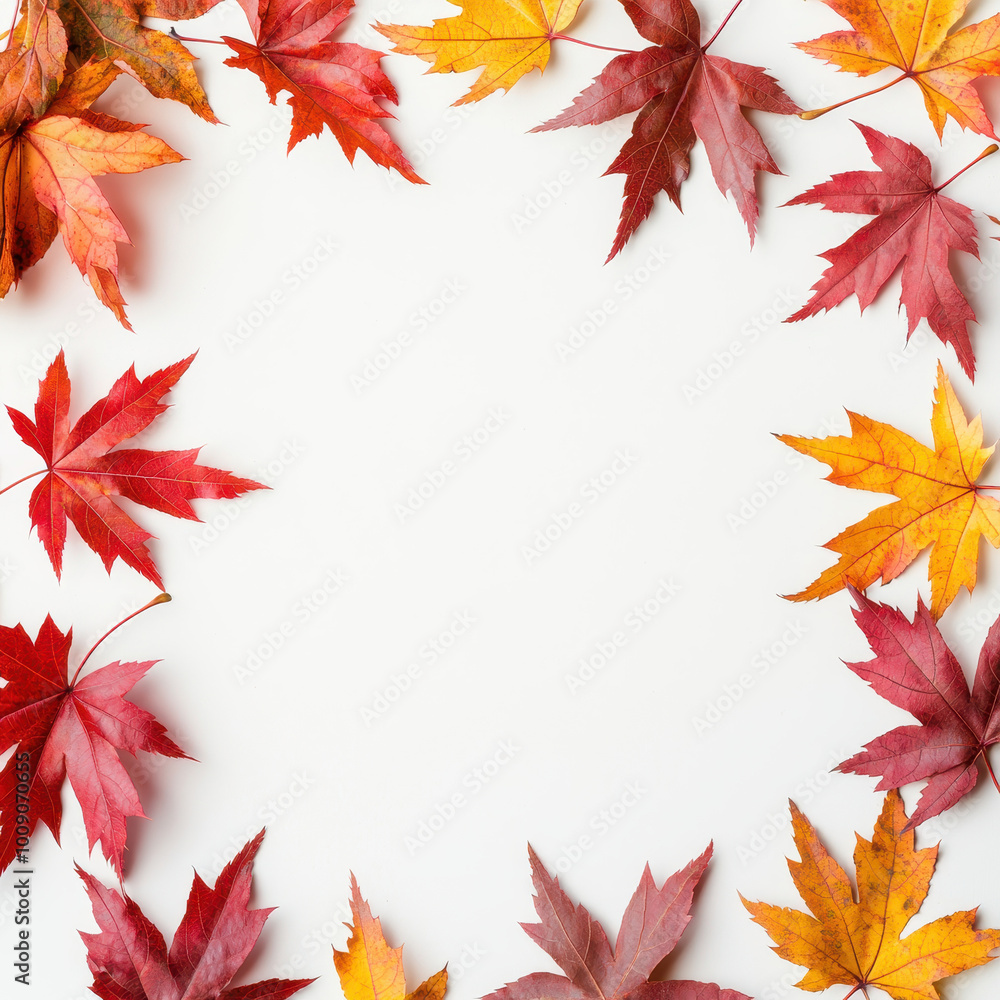 Colorful autumn leaves frame a blank space, creating a warm and inviting seasonal display perfect for fall-themed designs. Colorful autumn leaves frame a blank space, creating a warm and inviting seasonal display perfect for fall-themed designs.