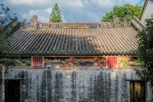 Foshan city, Guangdong, China. Xishan Guandi Temple, located at the foothills of Fengshan Mountain, Daliang, Shunde District,  this is a magnificent example of ancient Chinese Lingnan style. photo