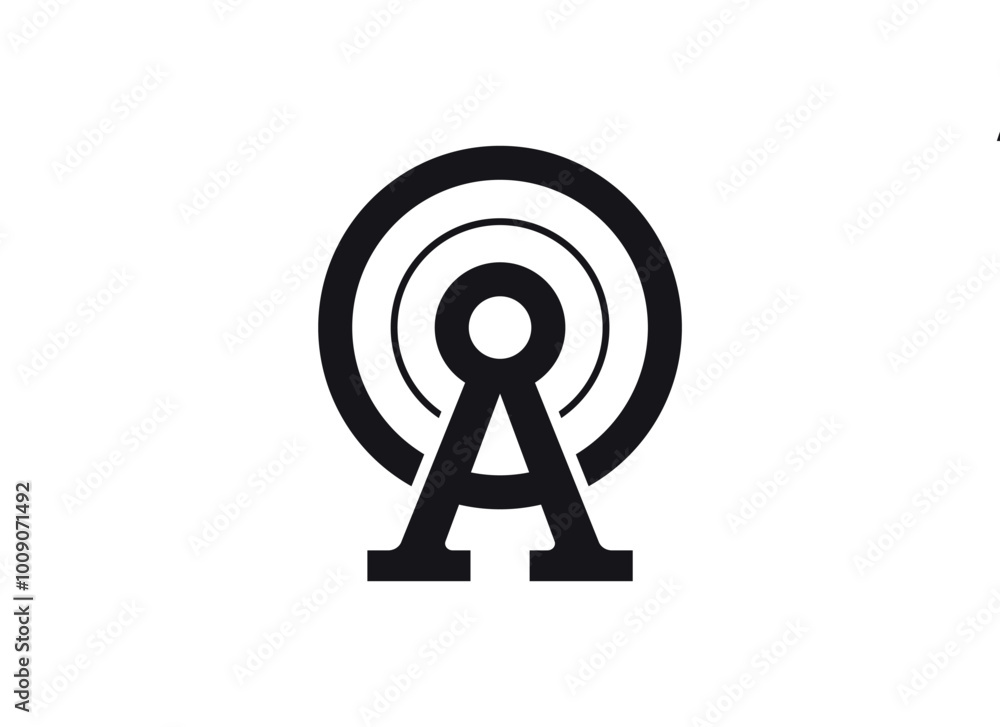 Bold Geometric Letter A Logo Design with Circular or Target Emblem, Minimalist Letter A Symbol in Black & White, Vector Graphic Bold Geometric Letter A Logo Design with Circular or Target Emblem, Minimalist Letter A Symbol in Black & White, Vector Graphic