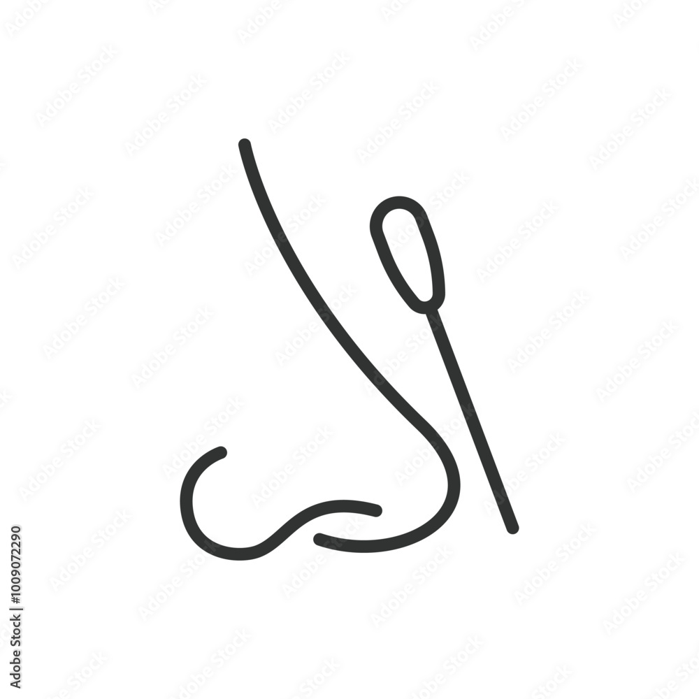 Nasal test, in line design. Nasal, swab, medical test, COVID, PCR test, health check on white background vector. Nasal test editable stroke icon Nasal test, in line design. Nasal, swab, medical test, COVID, PCR test, health check on white background vector. Nasal test editable stroke icon