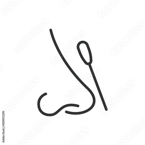 Nasal test, in line design. Nasal, swab, medical test, COVID, PCR test, health check on white background vector. Nasal test editable stroke icon