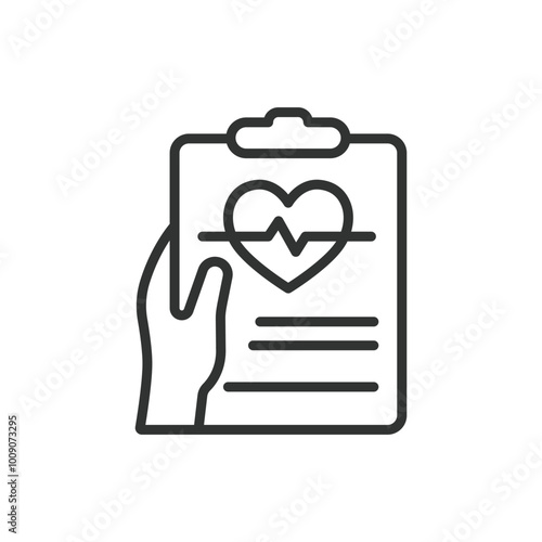 Heart checkup, in line design. Checkup, cardiovascular, heart health, heart examination, heart rate, cardiologist, ECG on white background vector. Heart checkup editable stroke icon