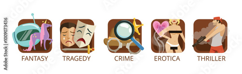 Cinema Genre and Entertainment Movie Symbol and Picture Vector Set