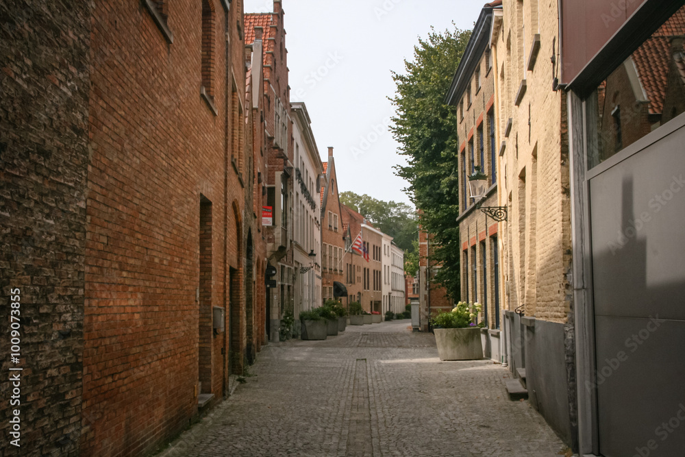 Cute empty brick house side street with no people in Bruges, Belgium Cute empty brick house side street with no people in Bruges, Belgium