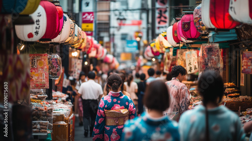 Nihonbashi Ebisu-ko Festival in Tokyo, merchants and locals wear traditional clothes, Ai generated images