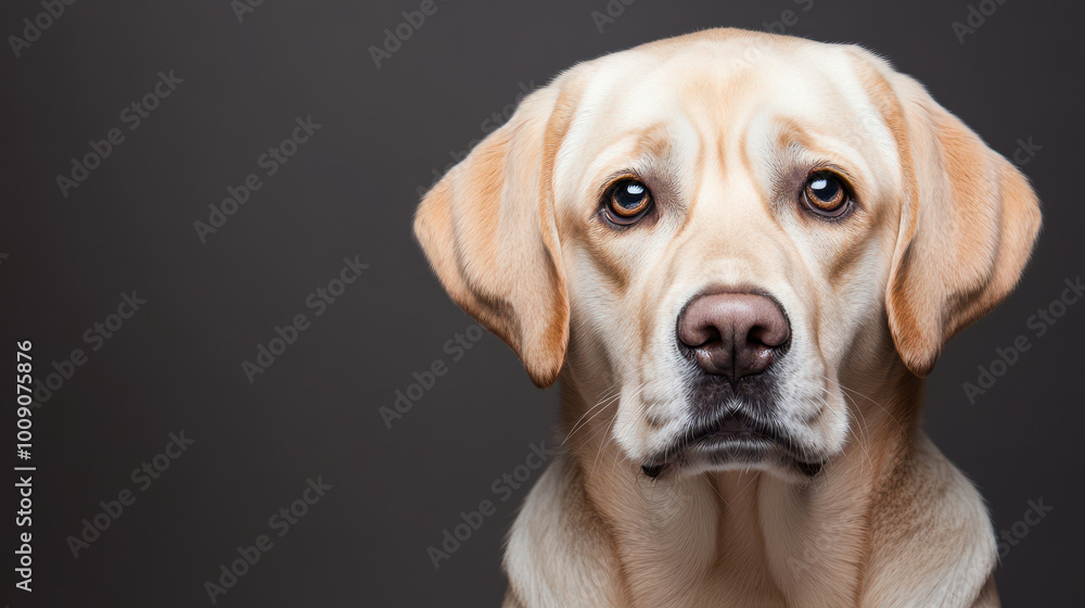 A close-up portrait of a Labrador dog with expressive eyes against a dark background, showcasing its friendly demeanor and charm. A close-up portrait of a Labrador dog with expressive eyes against a dark background, showcasing its friendly demeanor and charm.