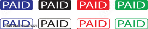Paid stamp vectors texture design flat and line icons Set for many purposes. Rubber cliche imprint. Stencil business illustration, payment money fee, bank invoice office fee on transparent background.