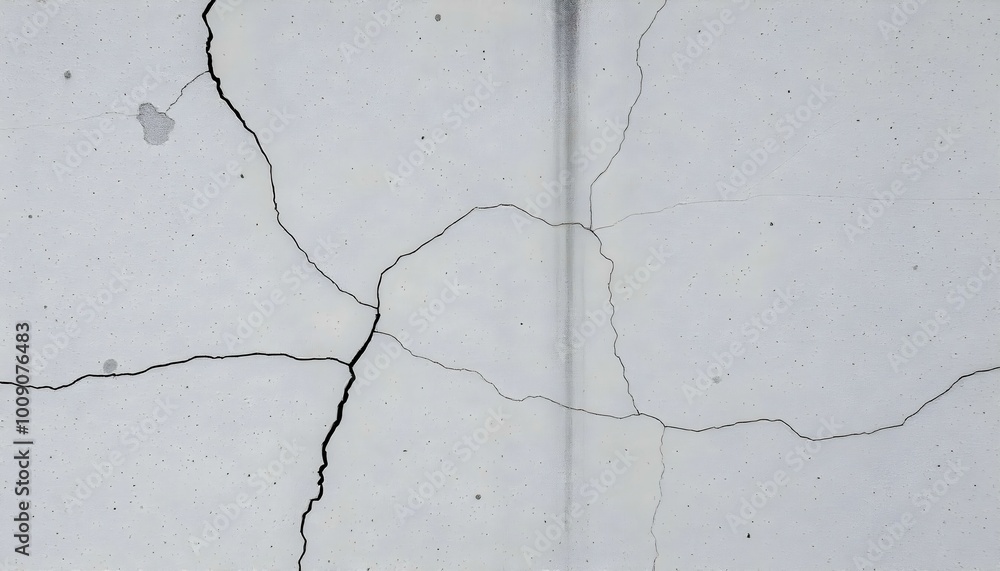 Fototapeta premium A cracked and weathered concrete wall showcasing visible textures and imperfections, creating a rustic and industrial aesthetic. 