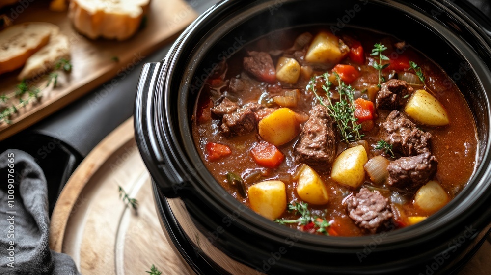 A food warmer and programmed slow cooker come with a digital timer and cover. A food warmer and programmed slow cooker come with a digital timer and cover.