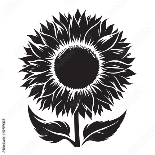 Sunflower Silhouette black Clipart, Sunflower Silhouette Vector illustration