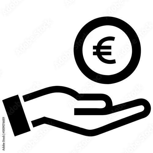 Payment icon depicting a hand receiving a euro coin for business and marketing