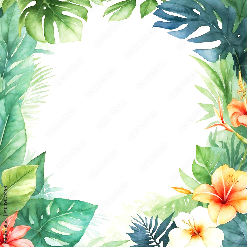 Naklejka premium Summer tropical watercolor illustration background