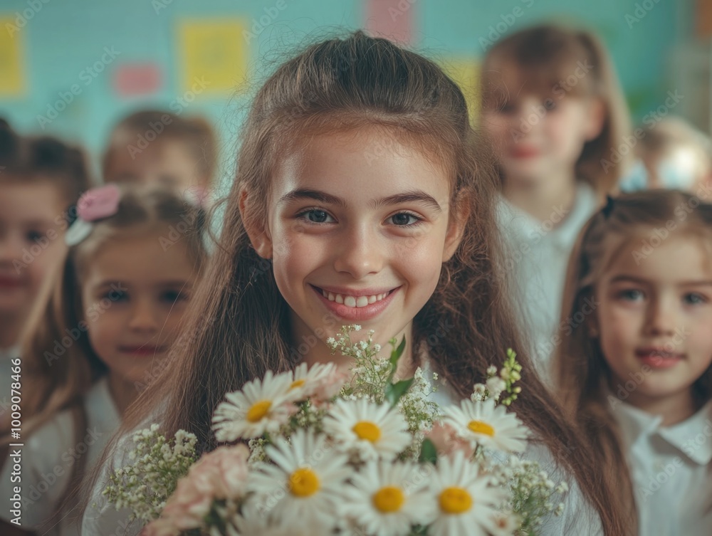 Happy School Children with Flowers Happy School Children with Flowers