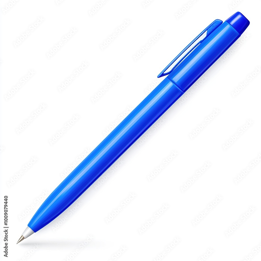 A blue ballpoint pen lying horizontally, designed for writing and drawing. A blue ballpoint pen lying horizontally, designed for writing and drawing.