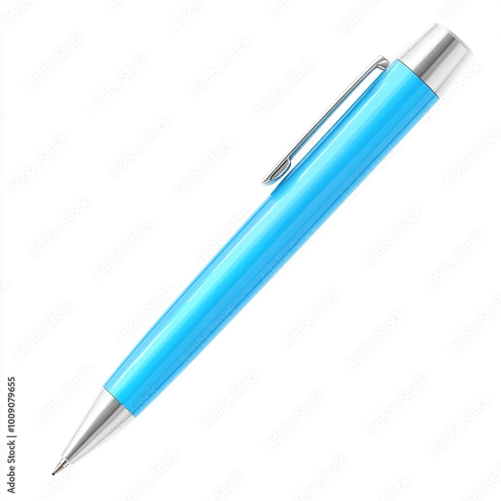 A sleek blue ballpoint pen with a shiny silver clip, designed for writing. A sleek blue ballpoint pen with a shiny silver clip, designed for writing.